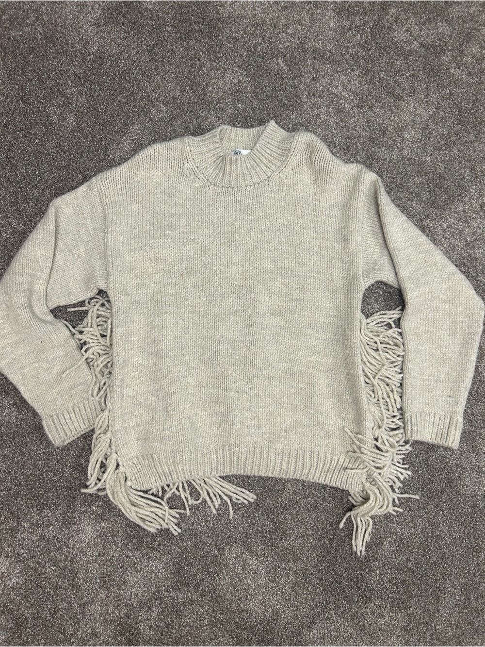 Zara Off-the-Shoulder Fringe Sweater - Cream
